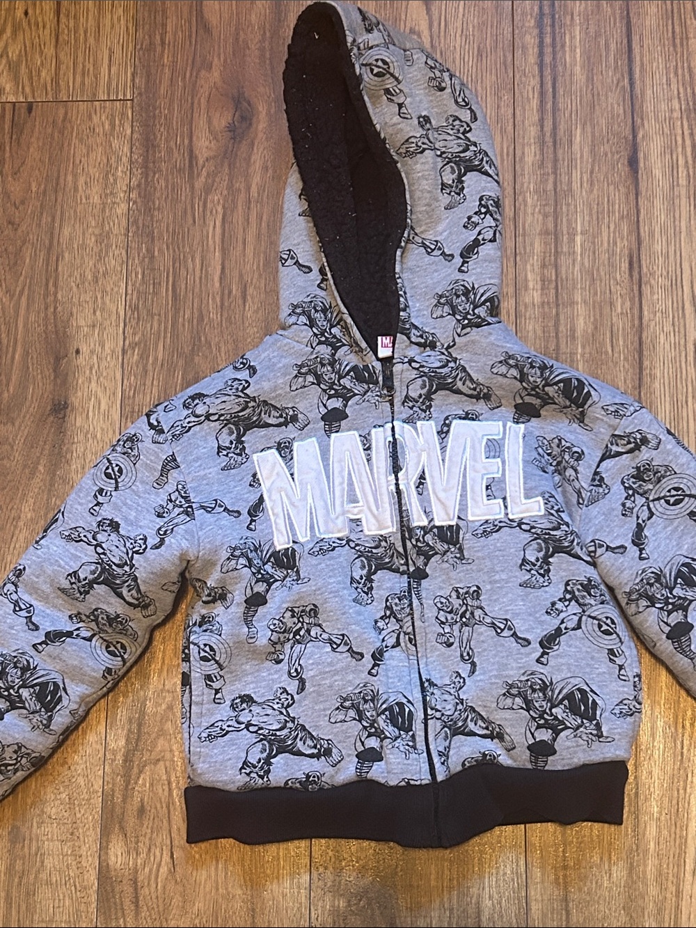 Marvel Gray Zip-Up Hoodie with Black Superhero Print